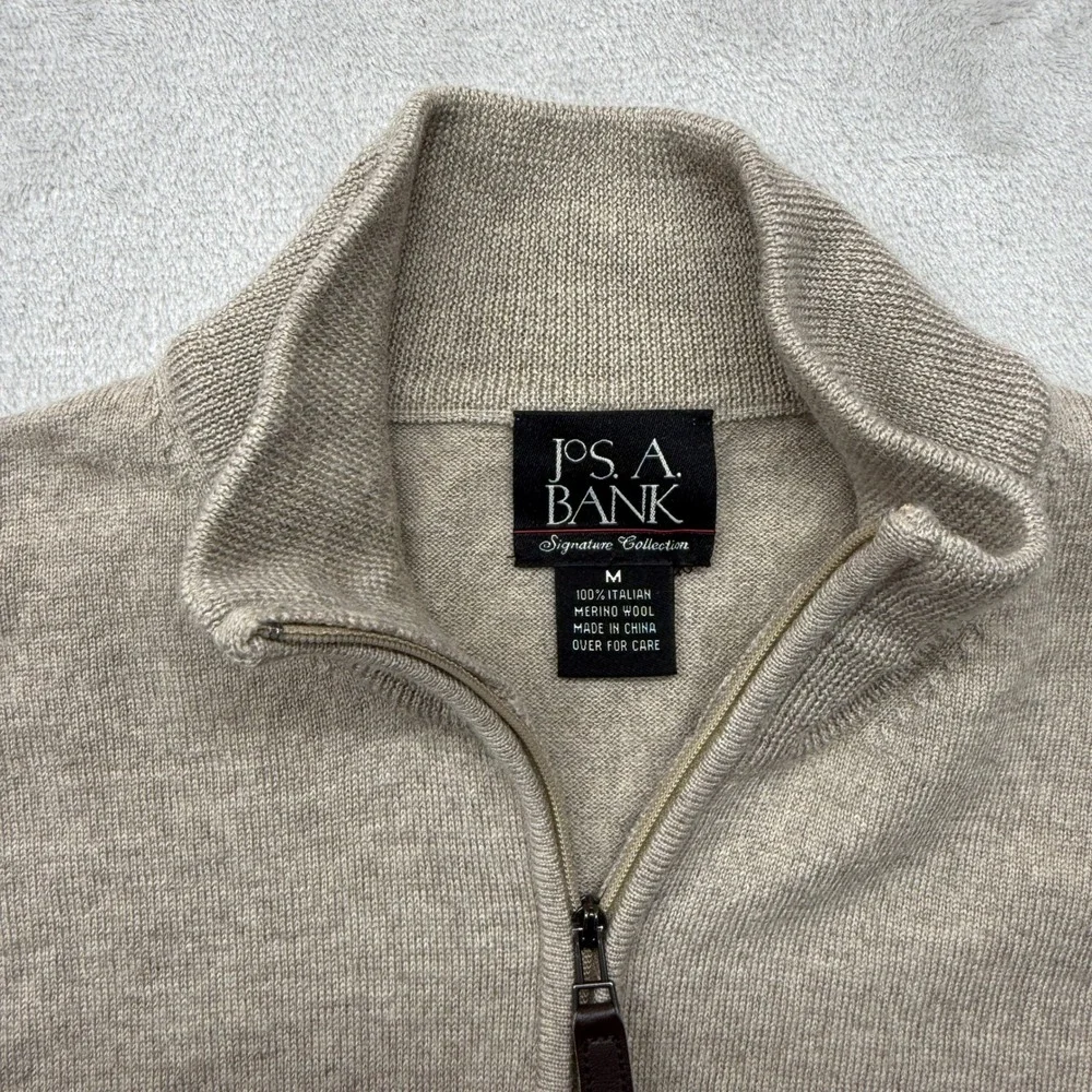 Jos. A. Bank Sweater Men Medium Tan Quarter Zip Merino Wool Signature Collection